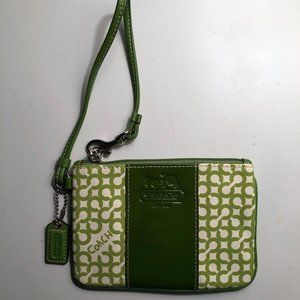 Green & White Coach Wristlet